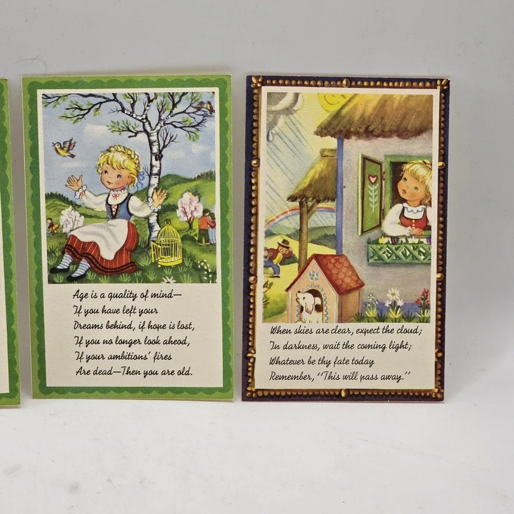 Brownie Greeting Cards 3pc Vintage Multi Inspirational Poetry Folk‎ Art Ephemera